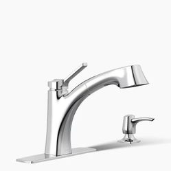 Pull-out kitchen faucet with soap/lotion dispenser