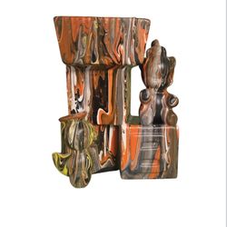 halloween decor fluid painted planter with bear duck blocks 6"