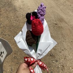 Crochet Flower Bouquet With Chocolate Covered Strawberry 