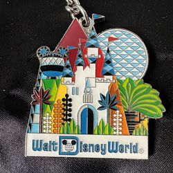 Disney Metal Keychain Keyring - Walt Disney World - Four Parks Icons