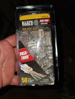 Klein Tools Pass-Thru RJ45 Cat6 Modular Data Plugs (Model VDV826-703) containing 50