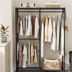 SONGMICS Freestanding Wardrobe Closet, Metal Clothing Racks, Heavy-Duty Garment Rack With Adjustable Shelves, Hanging Rods, Dividable, 15.8 X 47.2 X 7