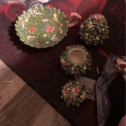 Two Christmas trees and plate
