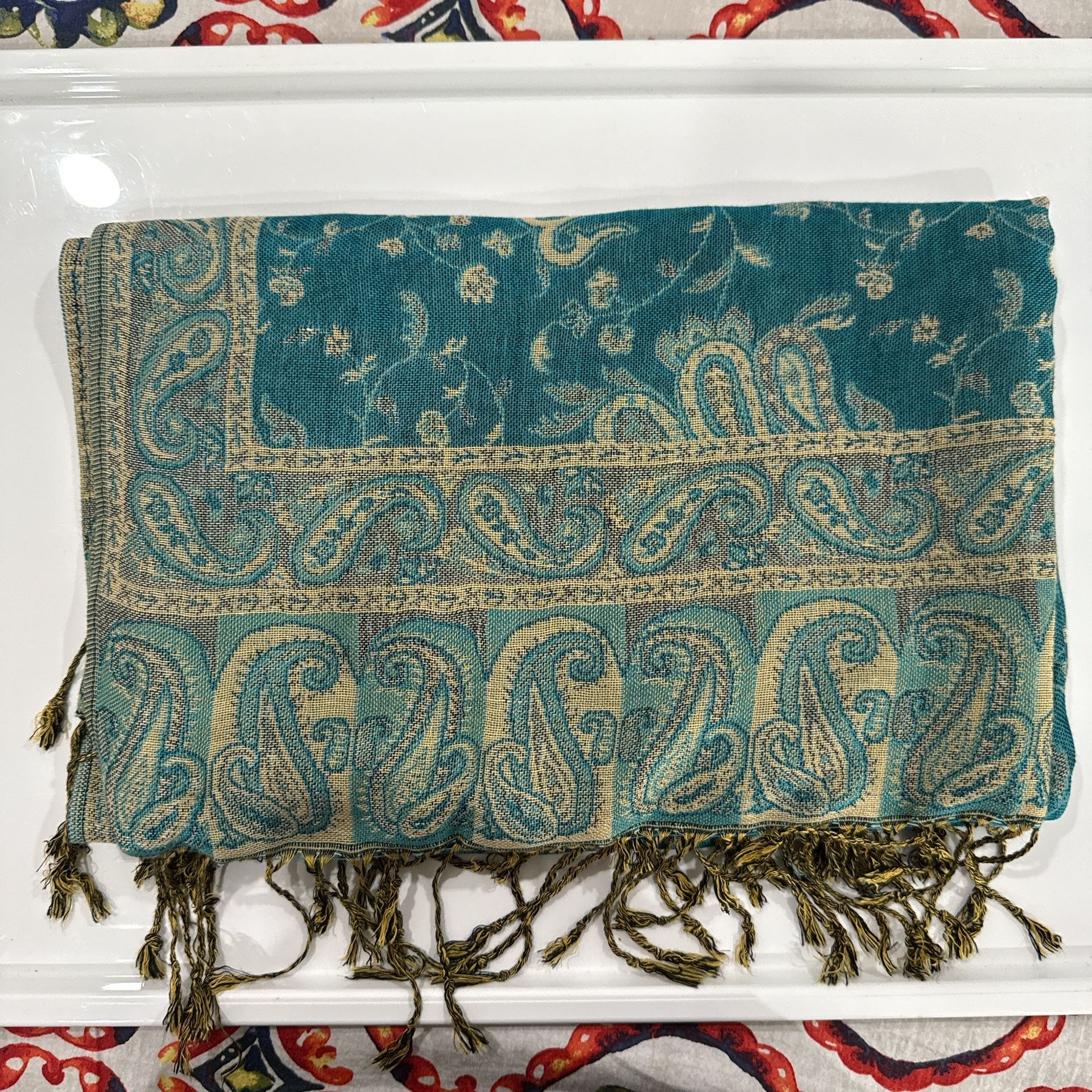 New | Turquoise/Beige Pashmina Shawl