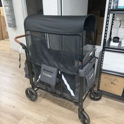 Elite 2 Seater Wagon Stroller for Kids, Foldable Stroller Wagon with Removable Seats & Canopy, 5-Point Safety Harness, Adjustable Handle, Dark Gray