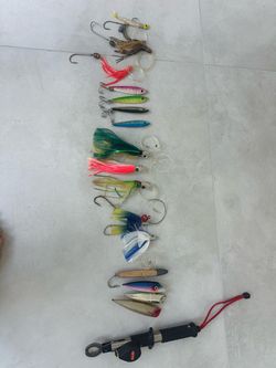 Mixed Fishing Luers, jigs, measuring tape and scale combo