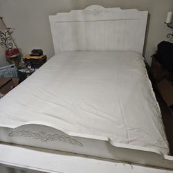 Solid Wood Queen Bed Frame, With 2 Long Drawers