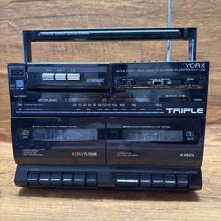 For Parts/Repair YORX # P1300 Triple Cassette Portable Stereo System Boom Box  