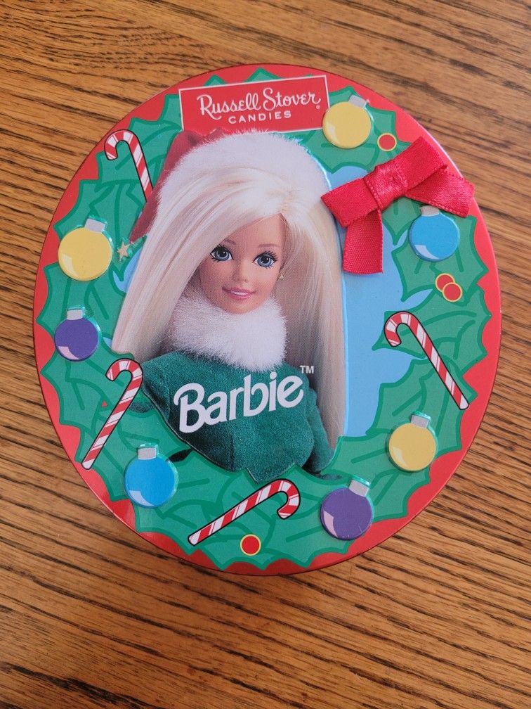 Barbie 1999 Empty Russell Stover Oval Shaped Tin