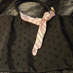 Black VS Tote Bag with Pink Scarf Accent