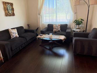 Brown Fabric Two-Seat Sofas with chair