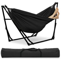 2 in 1 Hammock and Swing Chair with Stand, 550 lbs Capacity，Black  