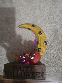 Happy Halloween Lighted Moon Pumpkin Decoration