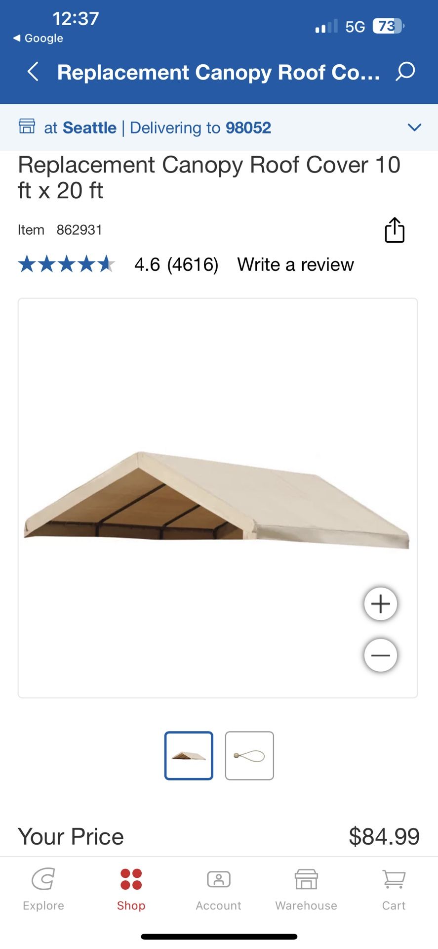Costco Car Canopy Shelter Replacement Cover