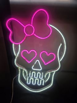 Skull with Bow Neon LED Wall Sign