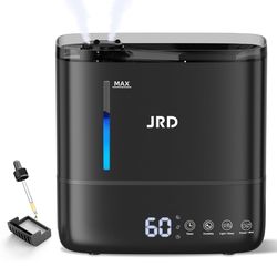 JRD Humidifiers for Bedroom, Ultrasonic Humidifier 4L for Large Room, Cool Mist Top-Fill, 40H Run, 12H Timer, 360° Nozzle, Aroma Diffuser, 7-Color Nig