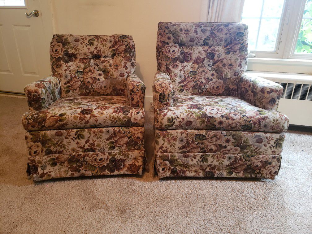 Swivel Rockers, Upholstered, His & Her, Vintage, Fischer Chair Co