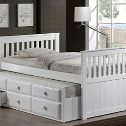 NEW ARRIVAL💫White Wooden Platform Bed w/ Trundle (Twin/Twin)