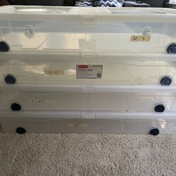 Rubbermaid 68 Qt Under Bed Wheeled Storage Boxes with Hinged Lids