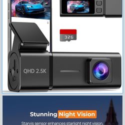 Brand New Wi-Fi QHD 2.5K Car, Mini Dashcams for Cars with Night Vision, Free 32GB SD Card, Loop Record,G-Sensor, APP,