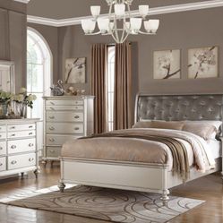 Brand New Silver & Grey 4pc Queen Bedroom Set (Available In California & Eastern King Size)