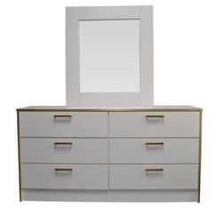 White Glossy And Gold Trim Dresser With Mirror 