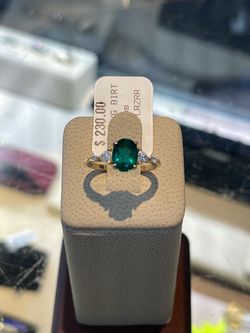 14KT Gold-Tone Ring with Green Stone