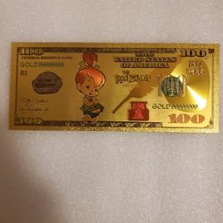 24k Gold Foil Plated Novelty Collectible The Flintstones Pebbles Banknote Mint!