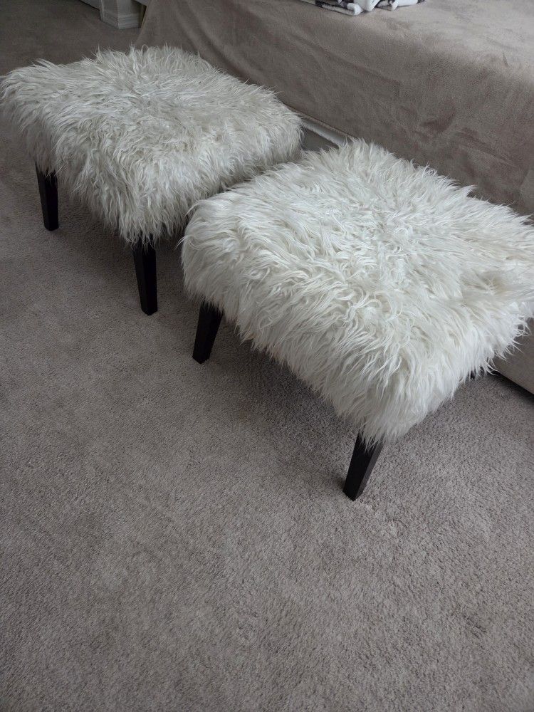White Furry Stools - 2 For $30 Each