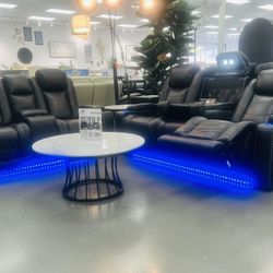  SOFA SET POWER  RECLINER W DROP DOWN CONSOLE W USB  DRINK HOLDER + PORT CHARGER  AVAILABLE IN LIGHT GREY)