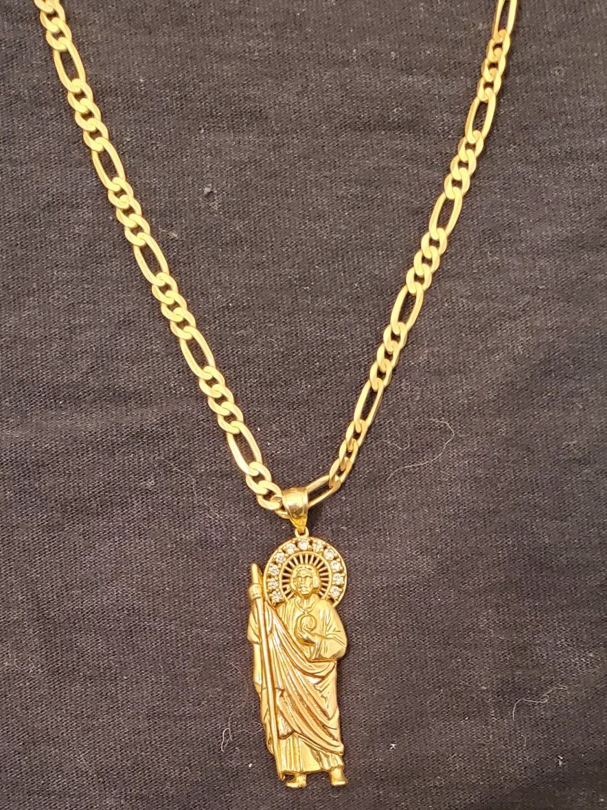 14K GOLD FIGARO CHAIN & SAN JUDAS PENDANT $2200
