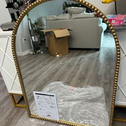 Arched wall mirror gold beaded bathroom mirror bedroom mirror living room mirror 20”x30”