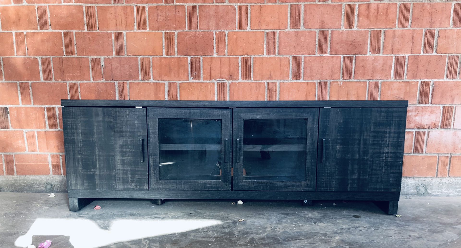 Black TV Stand Cabinet with Doors and Shelves