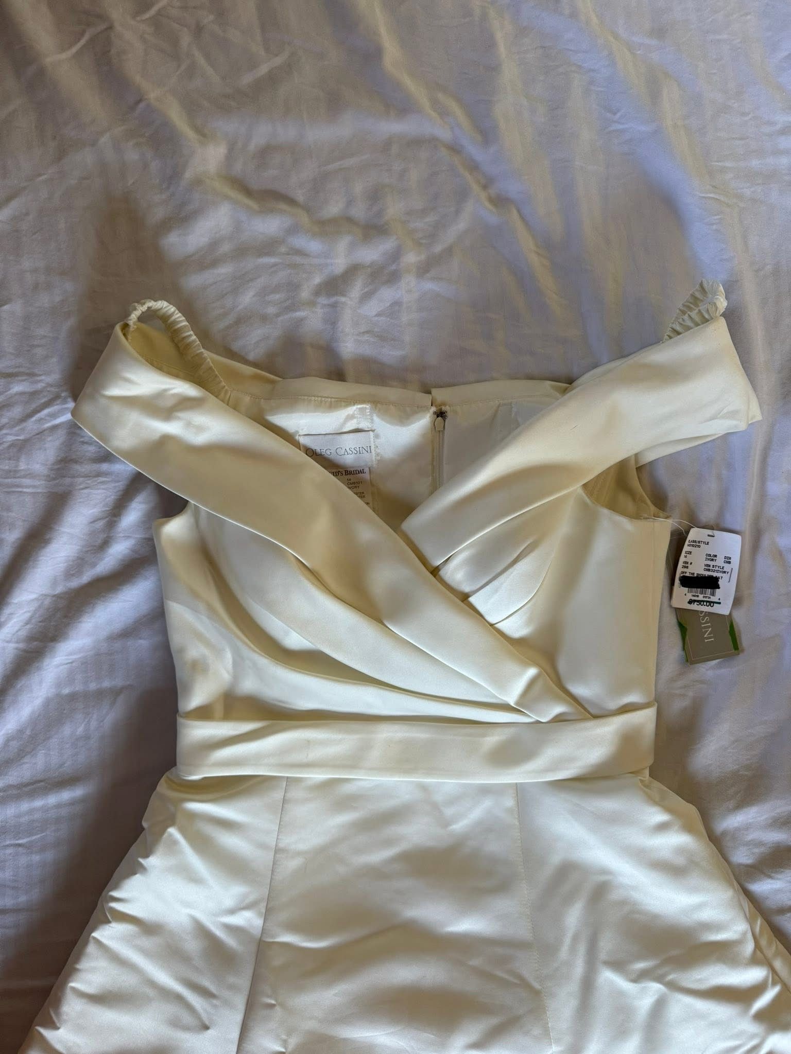 Oleg Cassini CMB321 Ivory Wedding Dress – Size 14 – Davids Bridal Designer Gown - Never Worn - Original Tags Still On Dress