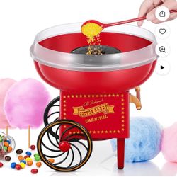 Cotton Candy Machine, Cotton Candy Maker for Kids with Candy Spoon and 10 Candy Sticks, Christmas Red, FOHERE