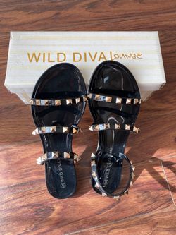 NEW!! Studded Straps Jelly Flats Sandals-Black