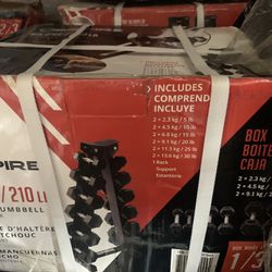 Spanish Ie Imperial Inspire Fitness 210 lb. (5-30 lb.) Rubber Dumbbell Set with 6 pair Vertical  Rack for Sale in Arcadia, CA - OfferUp