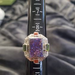 Druzy Silver Ring With Gems .