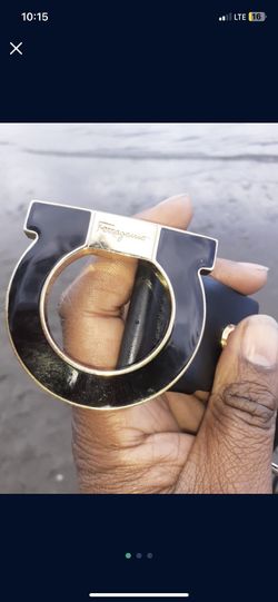 Men's Oversized Single Gancio Enamel Belt, Black