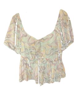 New, Floral Peasant Top, Flutter Short Sleeve Medium Blouse NWT, Pastels