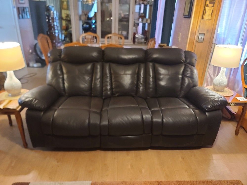Couch Leather Or Naugahyde Couch with 1 Recliner Built In $190 O.B.O.