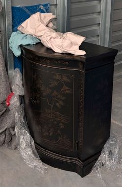 Ethan Allen Black Chinoiserie Demilune Cabinet/Chest - Excellent Condition