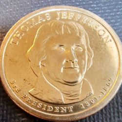 2- Presidential Gold Tone Coins Thomas Jefferson & James Buchanan In Good Circulated Condition.