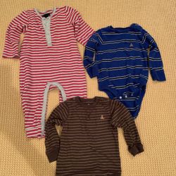 Lot Of 3 Baby Gap Boys Long Sleeve One Piece Sets