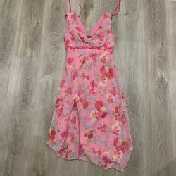 Pink vintage chiffon floral dress