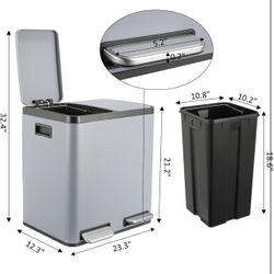 8 Gallon Dual Trash Can, 30L Stainless Steel Kitchen Garbage Can, Step-on Classified Recycle Garbage Bin with Removable Inner Buckets, for Kitchen, Li