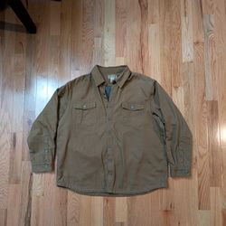 Duluth Trading Co 3XL Tall Jacket Mens Large Heavy  Canvas Work Shirt Fleece Tan