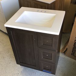 25” Bathroom  Sink  Bath Vanity with White Bath Marble Top  Shower