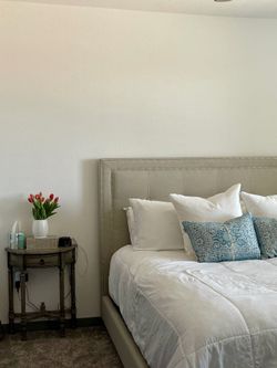 Beige King Bed Frame Platform - Baxton Studio