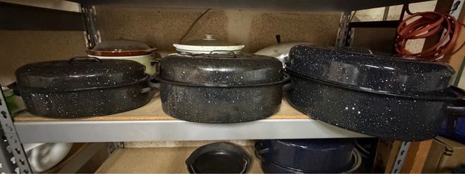 The selected region appears to show a black and white speckled enamelware oval covered roaster, commonly referred to as [Granite Ware](index:0.6.1, 0.